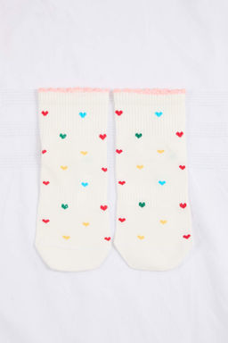 Ekru-Cok Renkli Kalpli Jakar Orme Corap THMSS26CO00002