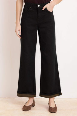 Siyah DOKUMLU Yuksek Bel 100% Pamuk Wide Leg Jeans TWOSS26JE00083 - Trendyolmilla фото 5