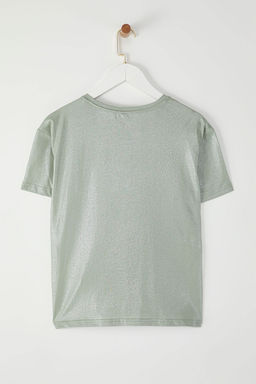 Trendyolmilla Alt?n Varak Bask?l? Regular/Normal Kal?p Orme Bluz TWOSS24BZ00097  фото 6