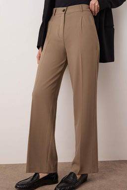 Bej Wide Leg Genis Paca Pileli Dokuma Pantolon TWOAW25PL00105