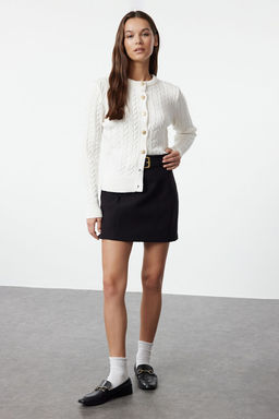 Ekru Merserize Gorunumlu Premium/Ozel Iplik Orgu Detayl? Ceket Gorunumlu Triko H?rka TWOAW25HI00229