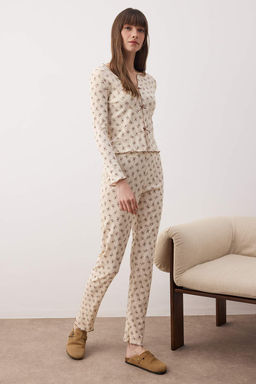 Pembe %100 Pamuklu Cicekli Kurdele/Fiyonklu Fitilli/Pointel Orme Pijama Tak?m? THMAW26PT00070 - Trendyolmilla фото 14