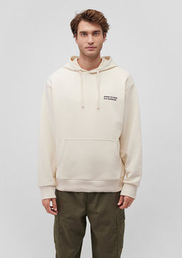 S?rt Bask?l? Kapusonlu Bej Sweatshirt - Mavi фото 3