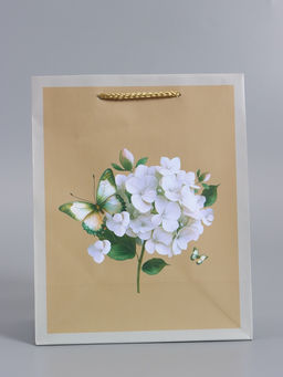 Пакет подарочный ламинированный «Белая гортензия», серо - бежевый, 18×22.3×10 см