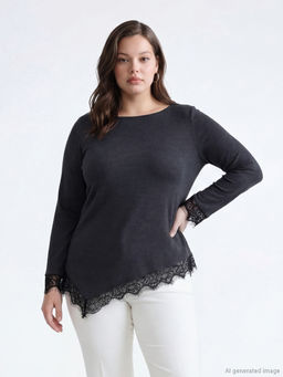 Kay?k Yaka Asimetrik Dantel Bluz