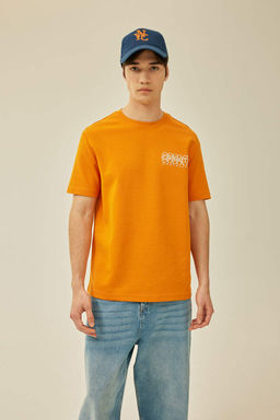 Футболка из плотной ткани обычного кроя с круглым вырезом и принтом на спине с короткими рукавами - Defacto фото 4