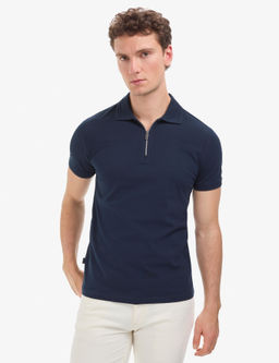 Lacivert Slim Fit %100 Pamuk K_vr_lmaz Polo Yaka Basic Ti__rt