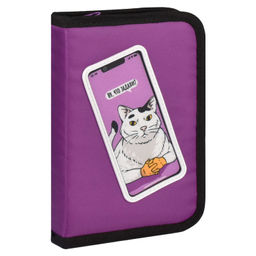 Пенал школьный Феникс+, арт.65679/ 24 КОТ (без наполнения, 13.3x20x3.5 см, полиэстер, молния, резино