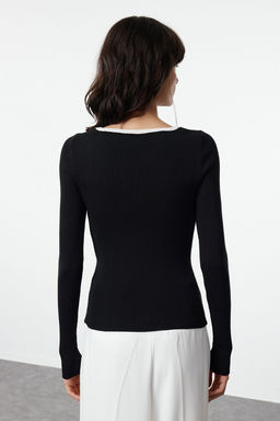 Siyah Merserize Gorunumlu Premium Iplik/Ozel Iplik Kurdele/Fiyonk Detayl? Triko Kazak TWOAW25KZ00207 - Trendyolmilla фото 5