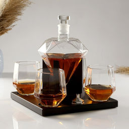 Мини-Бар «Рубин», на подставке, штоф - 880 мл, стаканы - 200 мл, 13.5×23×23 см, стекло, дерево