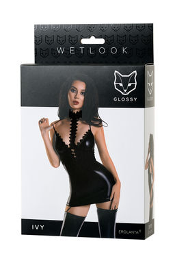 Платье с чокером Glossy Ivy из материала Wetlook, черное, XL - Erolanta glossy фото 5