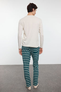 TRENDYOL MAN Bej Cizgili Regular Fit Couple Y?lbas? Orme Pijama Tak?m? TMNAW25PT00045 - Trendyolmilla фото 8