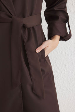 Trendyolmilla Bej Oversize Kusakl? Su Itici Uzun Trenckot TWOAW24TR00019  фото 28