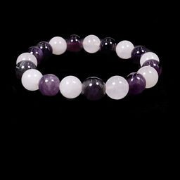 Браслет из камня 10мм Розовый кварц и Аметист привлекает энергии удачи и счастья, дарует изобилие