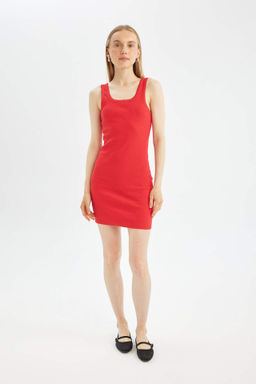 Coool Bodycon Vucudu Saran Basic Duz Fitilli Kaskorse Kolsuz Mini Elbise - Defacto фото 3