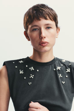 JEWEL SHOULDER PAD FADED-EFFECT T-SHIRT - Zara фото 3