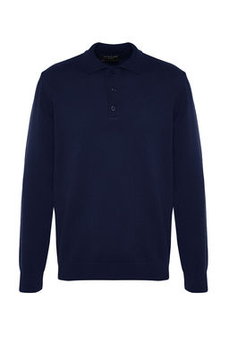 Lacivert Erkek Regular Polo Yaka Duz Triko Kazak TMNAW24KZ00067