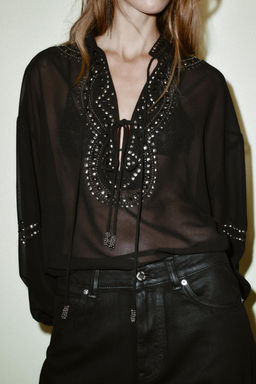 SEMI-SHEER BEADED BLOUSE - Zara фото 12