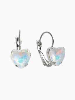 Серьги "Сердечки" лунные, цвет радужные в серебре