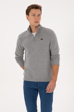 Erkek Regular Fit Yar_m Fermuarl_ Gri Melanj Basic Sweatshirt - U.s. polo assn фото 3