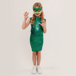 Карнавальный костюм «Сверкающая змея», платье, перчатки, маска, рост 110-116 см