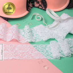 Кружево-стрейч KRUZHEVO арт.TBY.L840 шир.65мм цв.01 белый уп.3м