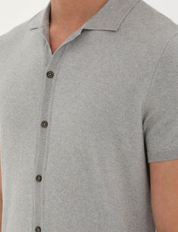 A__k Gri Slim Fit D__meli Polo Yaka Keten Kar___ml_ Triko Ti__rt