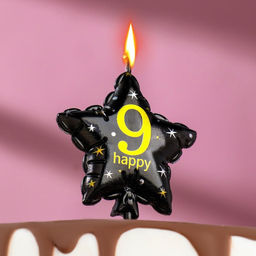 Свеча в торт на шпажке "Воздушный шарик.Звезда", цифра 9, 5,5 см, черная с золотом