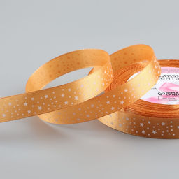 Цена за 3 шт. Лента атласная «Звёзды», 15 мм, 23±1 м, светло-оранжевая №097