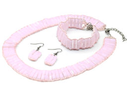 Колье браслет серьги плетение с бисером цв.розовый, 46см