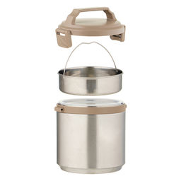 Термос для еды, 1.8 л, сохраняет тепло до 8 ч, нержавеющая сталь, серебристый, бежевый