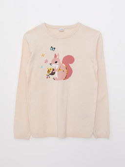 Bisiklet Yaka Desenli Uzun Kollu K?z ?ocuk Triko Kazak