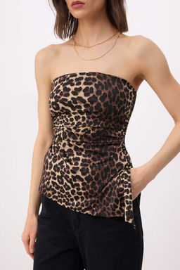 Cok Renkli Leopar Fitted/Vucuda Oturan Dik Yaka Kolsuz Pamuk Ribana Orme Bluz TWOSS26BZ00668 - Trendyolmilla фото 3