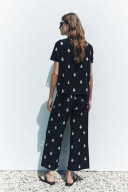 ZW COLLECTION CONTRAST EMBROIDERY CULOTTE TROUSERS - Zara фото 5