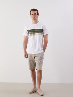 LC Waikiki Beyaz Bisiklet Yaka Bask_l_ Penye Erkek Ti__rt