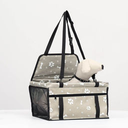 Автокресло для животных 40*30*25 см, серое с белыми лапками и косточками - Пижон фото 2