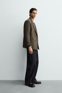 WOOL BLEND CHECK DOUBLE-BREASTED BLAZER - Zara фото 4