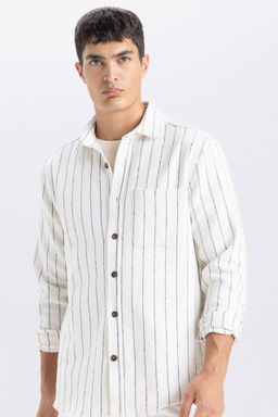 Regular Fit Polo Yaka Cizgili Oduncu Uzun Kollu Gomlek - Defacto фото 2