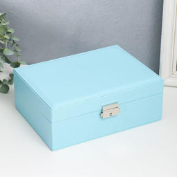 Шкатулка кожзам для украшений Голубая матовая 9х23х17 см