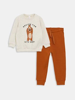 Bisiklet Yaka Uzun Kollu Bask?l? Erkek Bebek Sweatshirt ve Pantolon 2li Tak?m