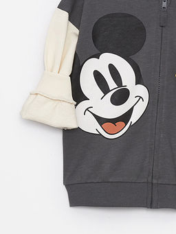 Kap??onlu Uzun Kollu Mickey Mouse Bask?l? Erkek Bebek Fermuarl? Sweatshirt