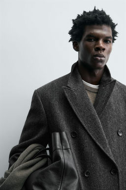 LIMITED EDITION WOOL BLEND HERRINGBONE DOUBLE-BREASTED COAT - Zara фото 5