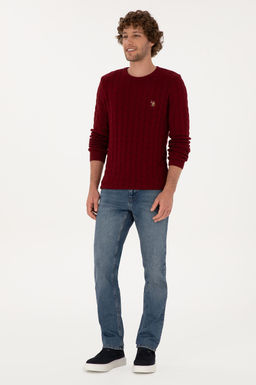 Erkek Slim Fit Bisiklet Yaka Desenli Bordo Kazak - U.s. polo assn фото 4