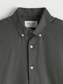 Regular Fit Keten G?r?n?ml? Erkek G?mlek