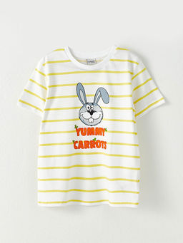 Bisiklet Yaka Bask?l? K?sa Kollu Pamuklu Erkek ?ocuk Ti??rt