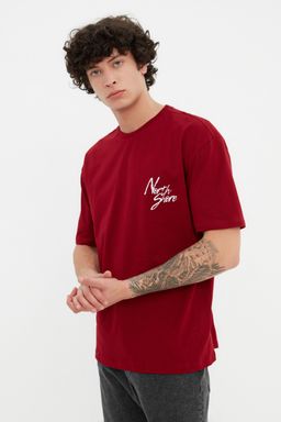 TRENDYOL MAN Bordo Oversize/Genis Kesim Bask?l? %100 Pamuklu T-Shirt TMNSS20TS1099 - Trendyolmilla фото 6