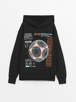 Bask?l? Uzun Kollu Erkek ?ocuk Hoodie