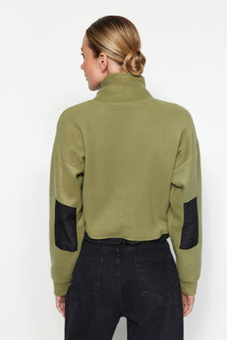 Haki Parasut Detayl? Polo Yaka Fermuarl? Stoperli Polar Crop Orme Sweatshirt TWOAW24SW00005 - Trendyolmilla фото 6