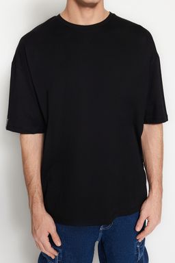 TRENDYOL MAN Lacivert Oversize/Genis Kesim Uzay Bask?l? Etiket Detayl? %100 Pamuklu T-Shirt TMNSS23TS00125 - Trendyolmilla фото 4