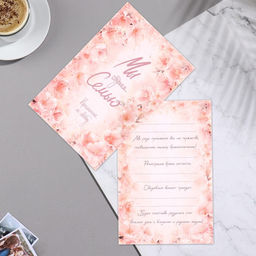 Цена за 20 шт. Пригласительное Мы создаем семью розовые цветы, 15х10,5 см